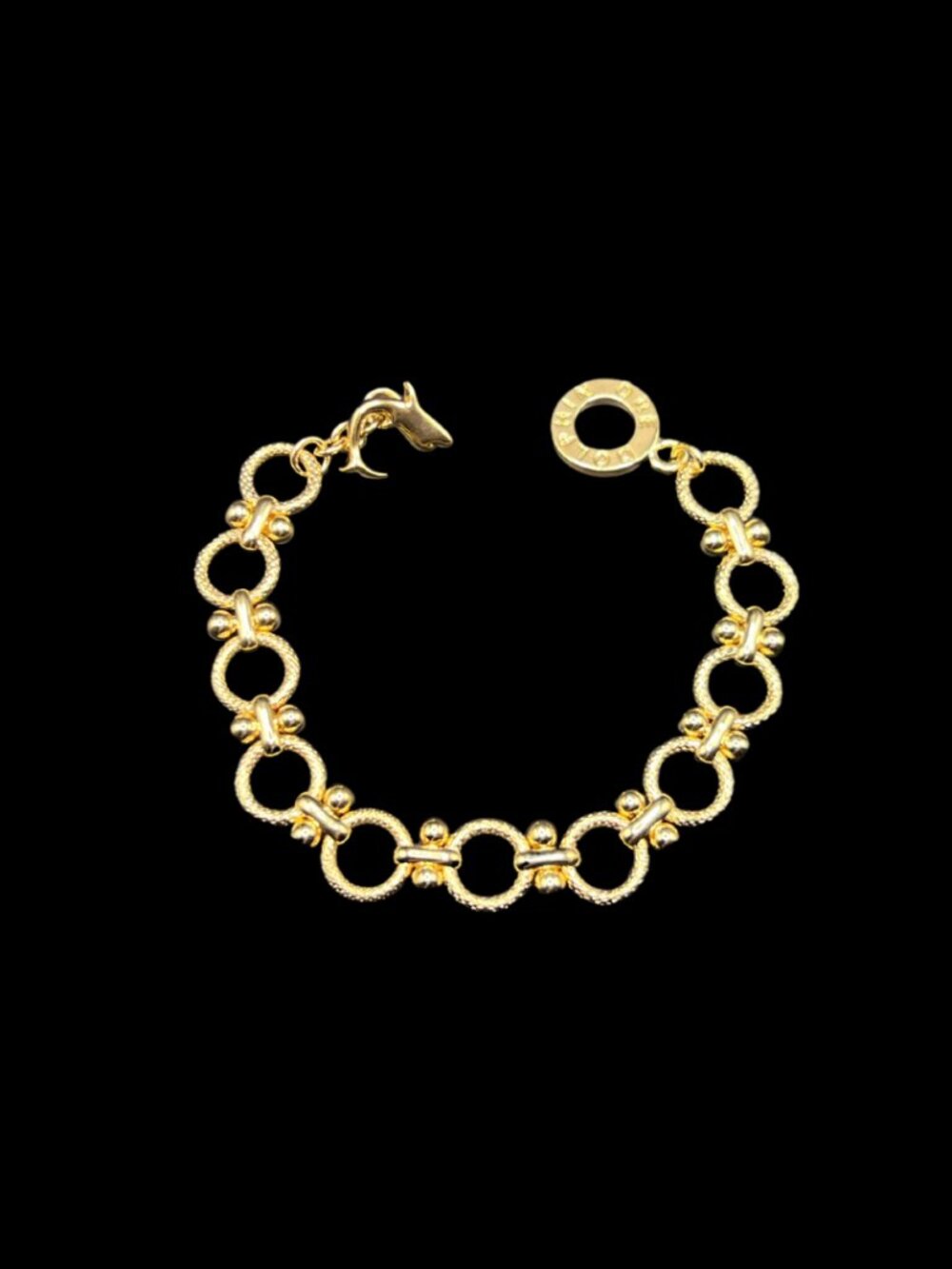 Vintage 18K Gold Electroplate Link Dolphin Toggle Bracelet Designer Signed